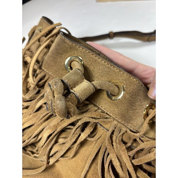 Rebecca Minkoff Fiona Mini Bucket Bag Tan Brown Suede Fringe Crossbody - Picture 15 of 16